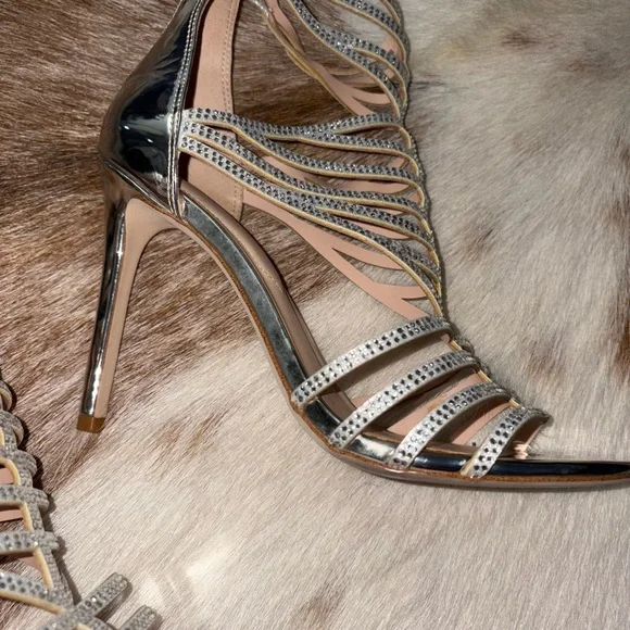 Aldo Silver Strappy High Heel Sandals - Picture 3 of 8